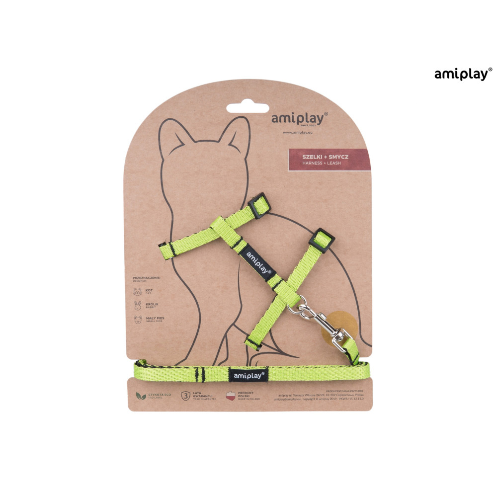 AMIPLAY SZELKI + SMYCZ DLA KOTA TWIST S ZIELONY AMIPLAY SZELKI + SMYCZ DLA KOTA TWIST S ZIELONY