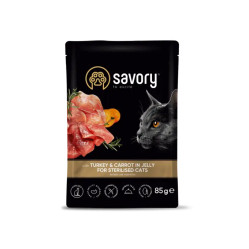 SAVORY SASZETKA DLA STERYLIZOWANEGO KOTA Z INDYKIEM I MARCHEWKĄ W GALARECIE 85G