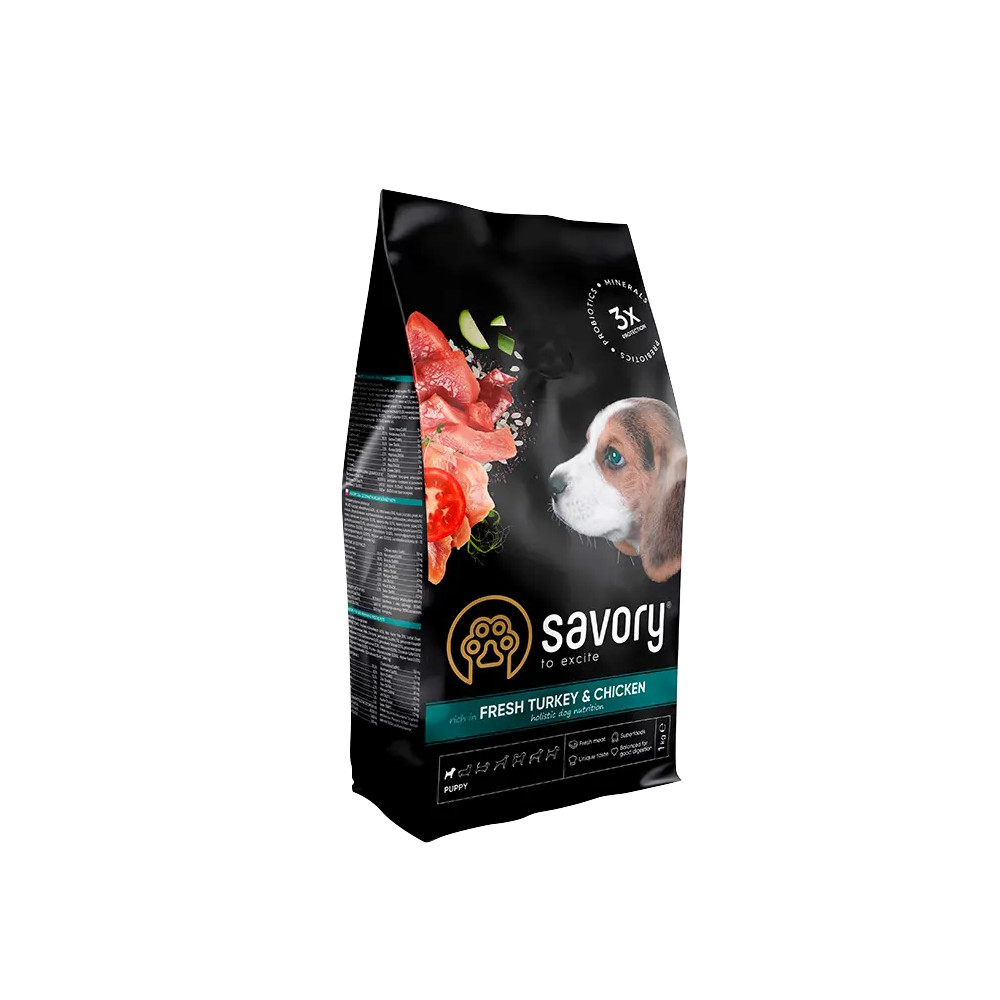 SAVORY ŚWIEŻY INDYK Z KURCZAKIEM DLA SZCZENIĄT WSZYSTKICH RAS 1KG SAVORY ŚWIEŻY INDYK Z KURCZAKIEM DLA SZCZENIĄT WSZYSTKICH RAS 1KG