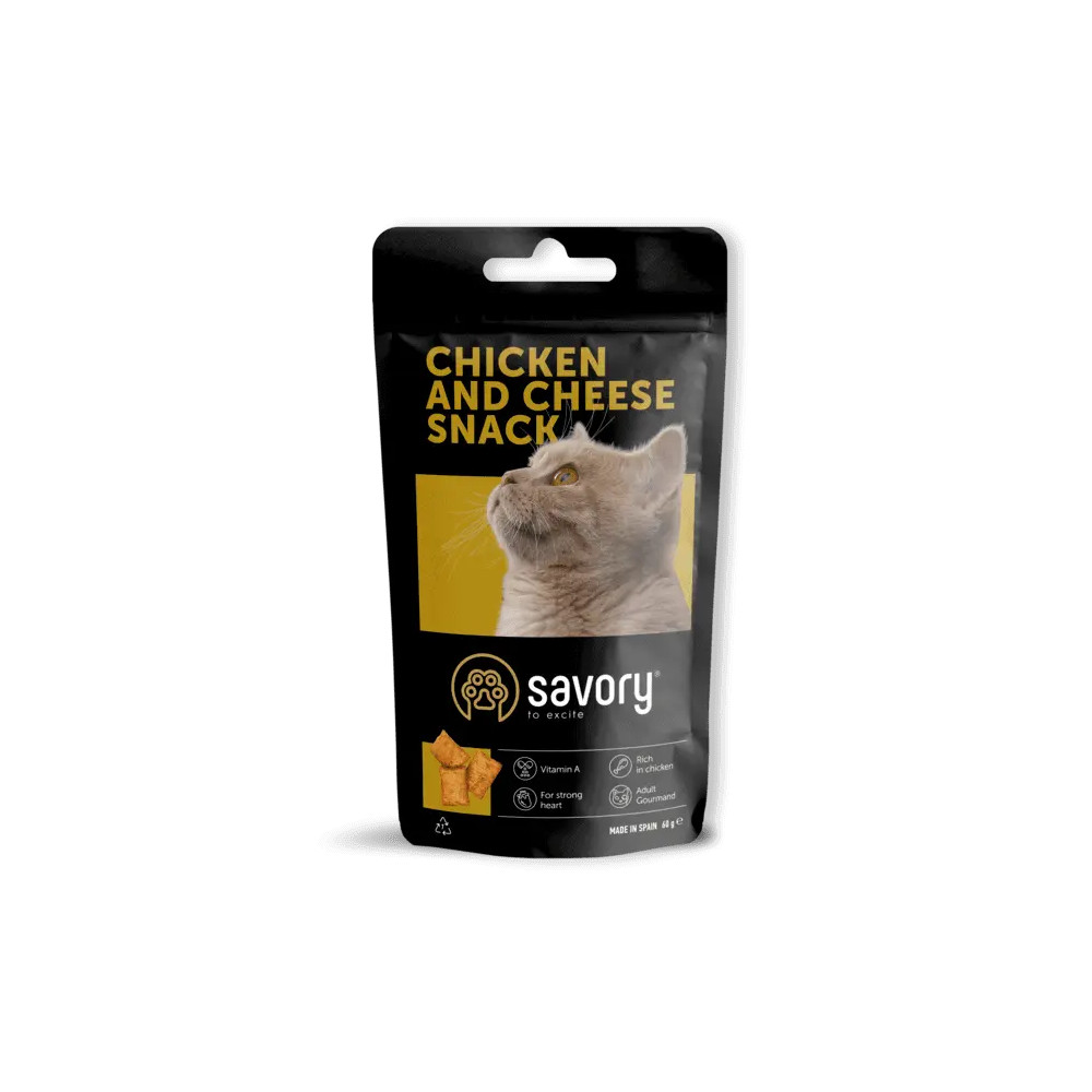 SAVORY CHRUPIĄCE PRZYSMAKI Z KURCZAKIEM I SEREM DLA WYBREDNYCH KOTÓW 60G SAVORY CHRUPIĄCE PRZYSMAKI Z KURCZAKIEM I SEREM DLA WYBREDNYCH KOTÓW 60G