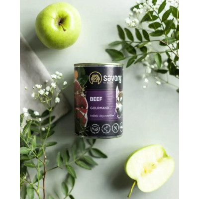 SAVORY KARMA MOKRA Z WOŁOWINĄ DLA WYBREDNYCH DOROSŁYCH PSÓW WSZYSTKICH RAS 400 G