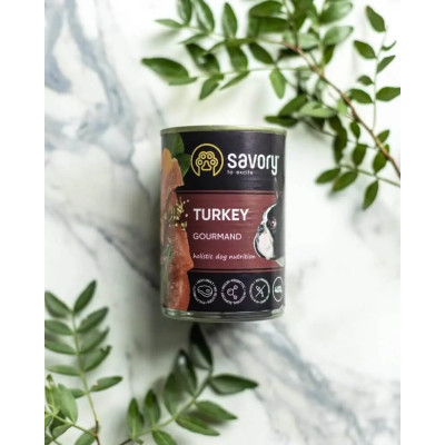 SAVORY KARMA MOKRA Z INDYKIEM DLA WYBREDNYCH PSÓW WSZYSTKICH RAS 800 G