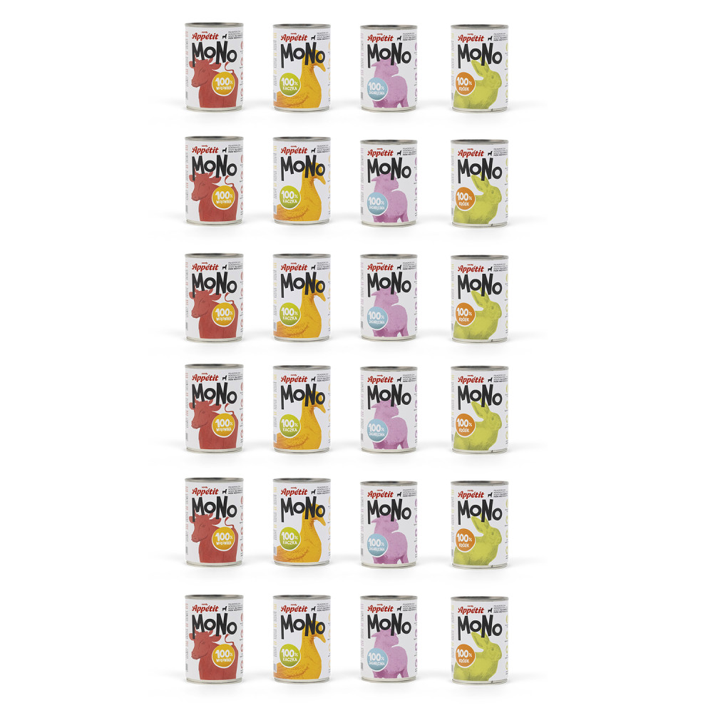 PAKIET MOKRA KARMA DLA PSA COMFY APPETIT MONO 100% MIX SMAKÓW 24X400G