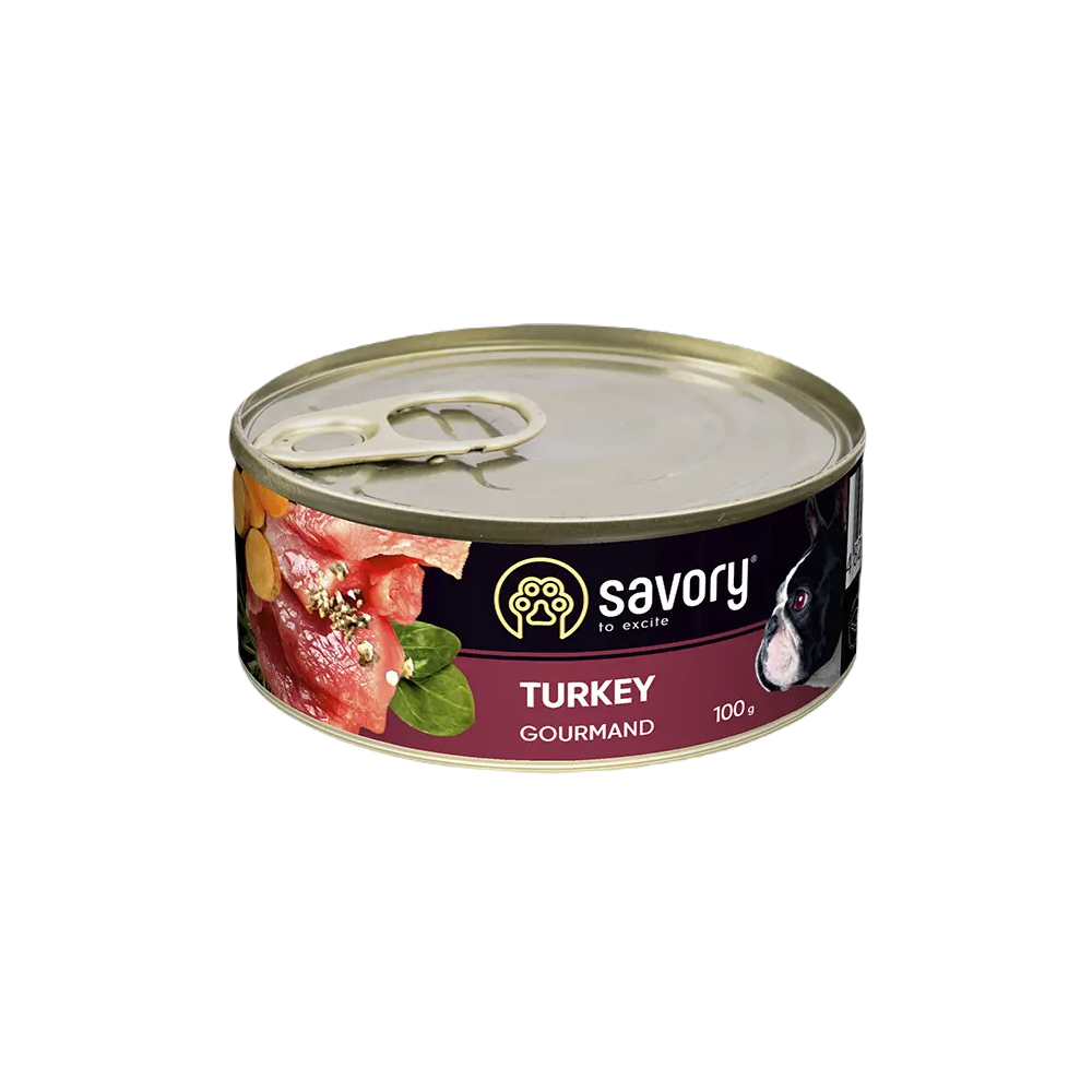 SAVORY KARMA MOKRA Z INDYKIEM DLA WYBREDNYCH PSÓW WSZYSTKICH RAS 100 G