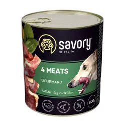SAVORY KARMA MOKRA O SMAKU 4 MIĘS DLA WYBREDNYCH PSÓW WSZYSTKICH RAS 800 G