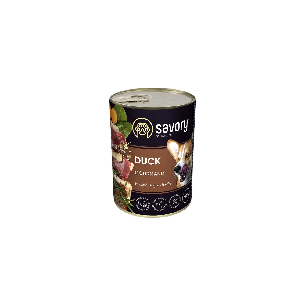 SAVORY KARMA MOKRA Z KACZKĄ DLA WYBREDNYCH PSÓW WSZYSTKICH RAS 400 G