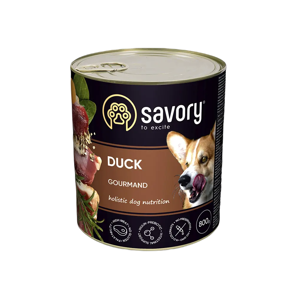 SAVORY KARMA MOKRA Z KACZKĄ DLA WYBREDNYCH PSÓW WSZYSTKICH RAS 800 G SAVORY KARMA MOKRA Z KACZKĄ DLA WYBREDNYCH PSÓW WSZYSTKICH RAS 800 G