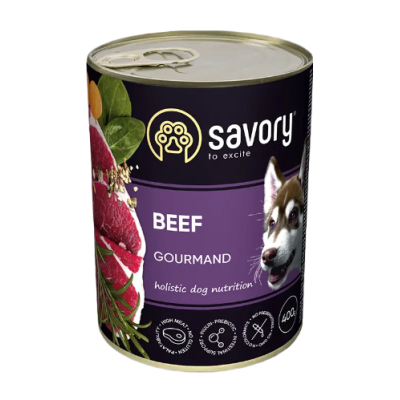 SAVORY KARMA MOKRA Z WOŁOWINĄ DLA WYBREDNYCH DOROSŁYCH PSÓW WSZYSTKICH RAS 400 G