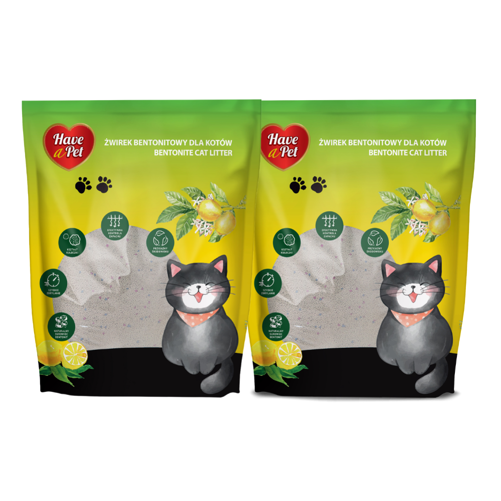 HAVE A PET ŻWIREK BENTONITOWY CYTRYNOWY 2x10L HAVE A PET ŻWIREK BENTONITOWY CYTRYNOWY 2x10L