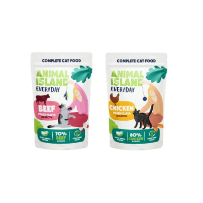 ANIMAL ISLAND SASZETKI DLA KOTA 2xKURCZAK, 2xWOŁOWINA EVERYDAY 4 PAK 4x85G