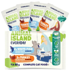 ANIMAL ISLAND SASZETKI DLA KOTA 2xINDYK, 2xBIAŁA RYBA EVERYDAY 4 PAK 4x85G