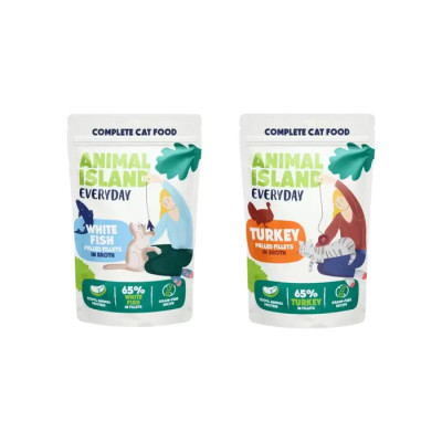 ANIMAL ISLAND SASZETKI DLA KOTA 2xINDYK, 2xBIAŁA RYBA EVERYDAY 4 PAK 4x85G