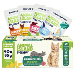 ANIMAL ISLAND SASZETKI DLA KOTA WOŁOWINAKURCZAKINDYKBIAŁA RYBA 40X85G