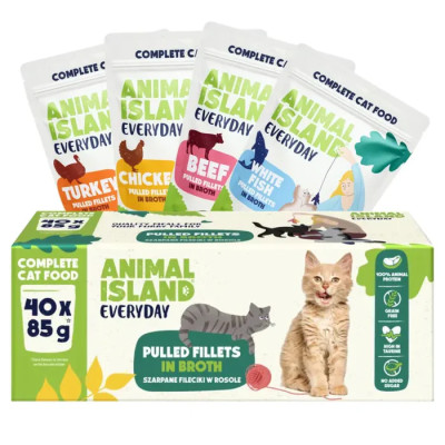 ANIMAL ISLAND SASZETKI DLA KOTA WOŁOWINAKURCZAKINDYKBIAŁA RYBA 40X85G