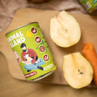 ANIMAL ISLAND MOKRA KARMA DLA PSA KACZKA Z MARCHEWKĄ I GRUSZKĄ 400G