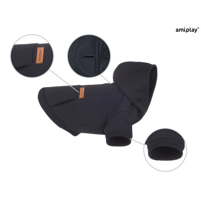 AMIPLAY CZARNA BLUZA Z KAPTUREM DLA DUŻEGO PSA TEXAS 50 CM
