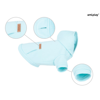 AMIPLAY NIEBIESKA BLUZA Z KAPTUREM DLA DUŻEGO PSA TEXAS 50 CM