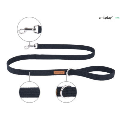 AMIPLAY CZARNA MIEJSKA SMYCZ DLA DUŻEGO PSA COTTON XL 140CM