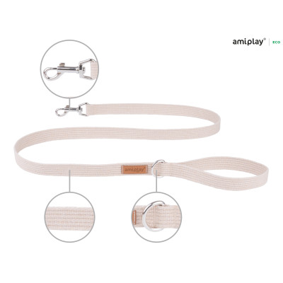 AMIPLAY BEŻOWA MIEJSKA SMYCZ DLA DUŻEGO PSA COTTON XL 140CM
