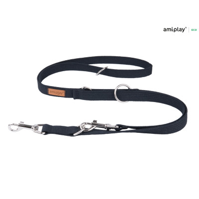 AMIPLAY CZARNA PRZEPINANA SMYCZ DLA ŚREDNIEGO PSA 6IN1 COTTON M 1-2M