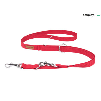 AMIPLAY CZERWONA PRZEPINANA SMYCZ DLA ŚREDNIEGO PSA 6IN1 COTTON M 1-2M