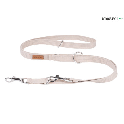 AMIPLAY BEŻOWA PRZEPINANA SMYCZ DLA DUŻEGO PSA 6IN1 COTTON L 1-2M