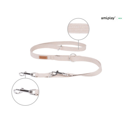 AMIPLAY BEŻOWA PRZEPINANA SMYCZ DLA DUŻEGO PSA  6IN1 COTTON XL 1-2M
