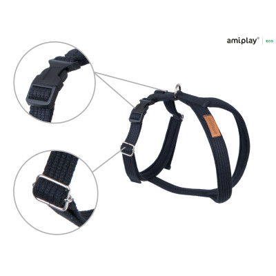 AMIPLAY CZARNE REGULOWANE SZELKI DLA ŚREDNIEGO PSA GRAND SOFT COTTON M
