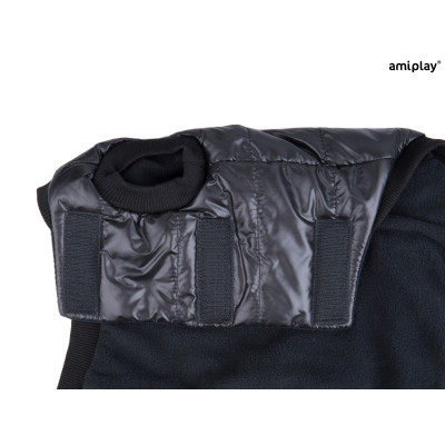 AMIPLAY CZARNA WODOODPORNA KURTKA PUCHOWA DLA ŚREDNIEGO PSA BRONX 46 CM