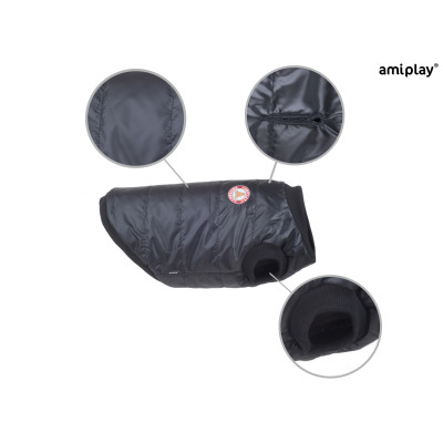AMIPLAY CZARNA WODOODPORNA KURTKA PUCHOWA DLA MAŁEGO PSA BRONX 41 CM