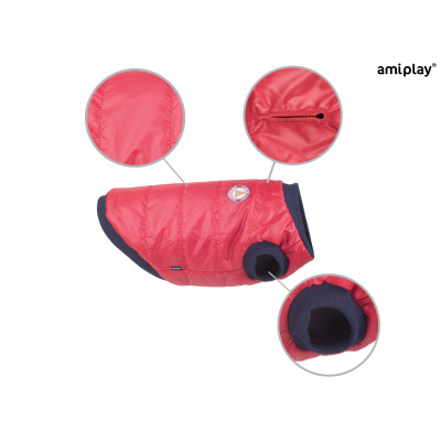 AMIPLAY CZERWONA WODOODPORNA KURTKA PUCHOWA DLA MAŁEGO PSA BRONX 41 CM