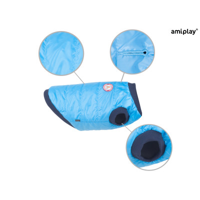 AMIPLAY NIEBIESKA WODOODPORNA KURTKA PUCHOWA DLA MAŁEGO PSA BRONX 41 CM