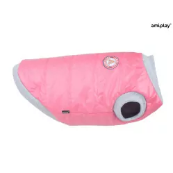 AMIPLAY RÓŻOWA WODOODPORNA KURTKA PUCHOWA DLA ŚREDNIEGO PSA BRONX 46 CM