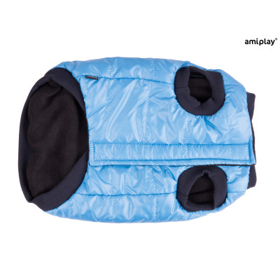 AMIPLAY NIEBIESKA WODOODPORNA KURTKA PUCHOWA DLA ŚREDNIEGO PSA BRONX 46 CM