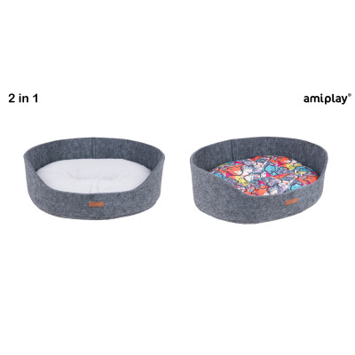 AMIPLAY SZARE LEGOWISKO OWALNE DLA MAŁEGO PSA I KOTA 2IN1 HYGGE S
