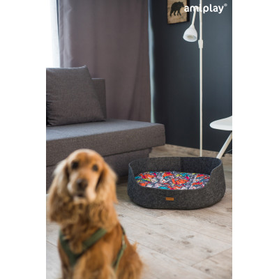 AMIPLAY SZARE LEGOWISKO OWALNE DLA ŚREDNIEGO PSA I KOTA 2IN1 HYGGE L