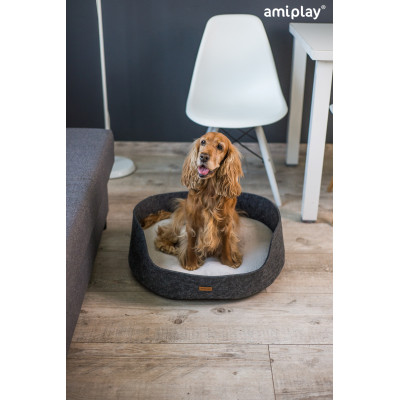 AMIPLAY SZARE LEGOWISKO OWALNE DLA ŚREDNIEGO PSA I KOTA 2IN1 HYGGE L