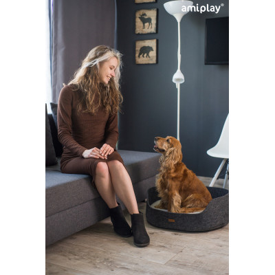 AMIPLAY SZARE LEGOWISKO OWALNE DLA ŚREDNIEGO PSA I KOTA 2IN1 HYGGE L