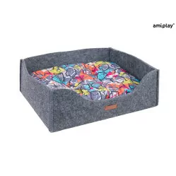 AMIPLAY SZARA FILCOWA SOFA DLA MAŁEGO PSA 2IN1 HYGGE S