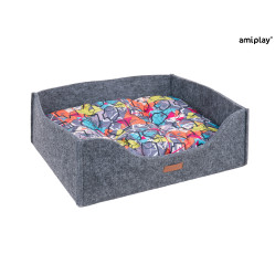 AMIPLAY SZARA FILCOWA SOFA DLA ŚREDNIEGO PSA 2IN1 HYGGE L