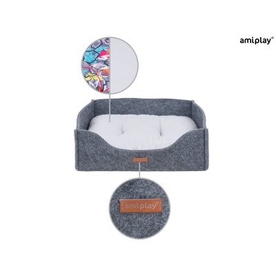 AMIPLAY SZARA FILCOWA SOFA DLA ŚREDNIEGO PSA 2IN1 HYGGE L
