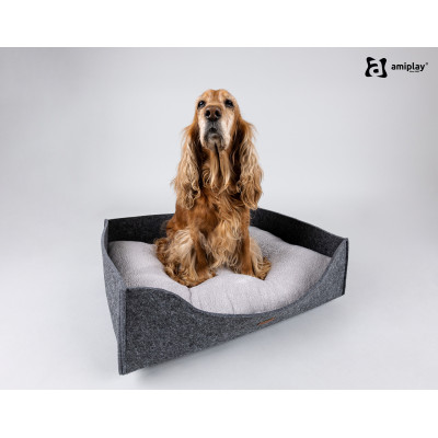AMIPLAY SZARA FILCOWA SOFA DLA ŚREDNIEGO PSA 2IN1 HYGGE L