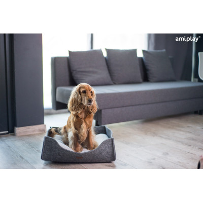 AMIPLAY SZARA FILCOWA SOFA DLA ŚREDNIEGO PSA 2IN1 HYGGE L
