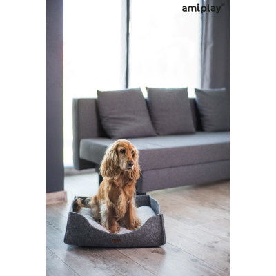 AMIPLAY SZARA FILCOWA SOFA DLA ŚREDNIEGO PSA 2IN1 HYGGE L