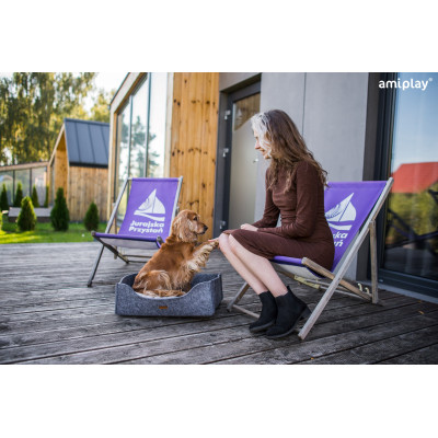 AMIPLAY SZARA FILCOWA SOFA DLA ŚREDNIEGO PSA 2IN1 HYGGE L