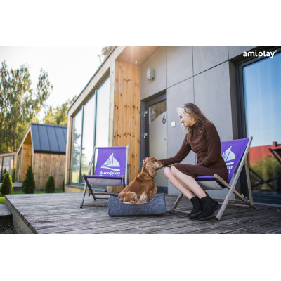 AMIPLAY SZARA FILCOWA SOFA DLA ŚREDNIEGO PSA 2IN1 HYGGE L