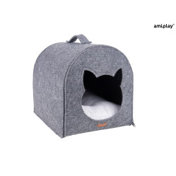 AMIPLAY SZARY FILCOWY DOMEK DLA KOTA QUPRESS 2IN1 HYGGE