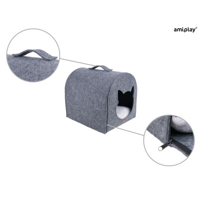 AMIPLAY SZARY FILCOWY DOMEK DLA KOTA QUPRESS 2IN1 HYGGE