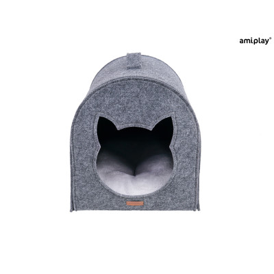 AMIPLAY SZARY FILCOWY DOMEK DLA KOTA QUPRESS 2IN1 HYGGE