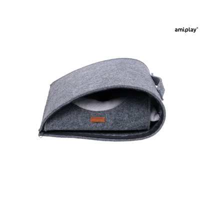 AMIPLAY SZARY FILCOWY DOMEK DLA KOTA QUPRESS 2IN1 HYGGE